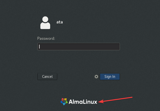 Sign in to AlmaLinux desktop environment