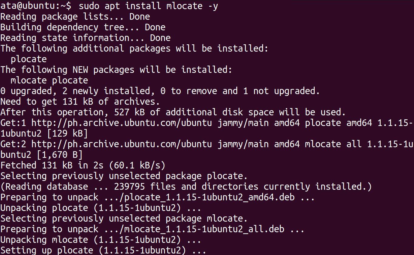 Installing the mlocate package