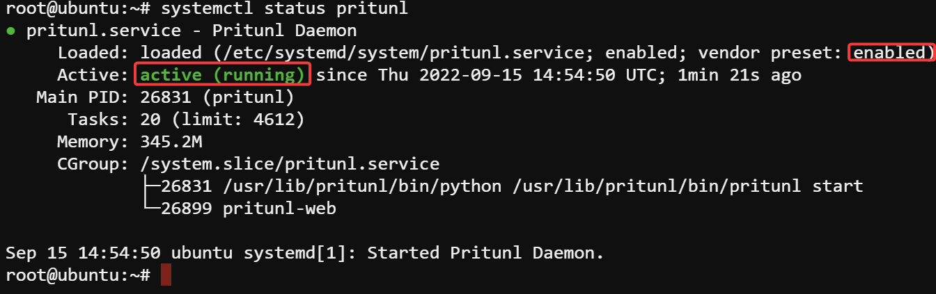 Verifying the Pritunl service status