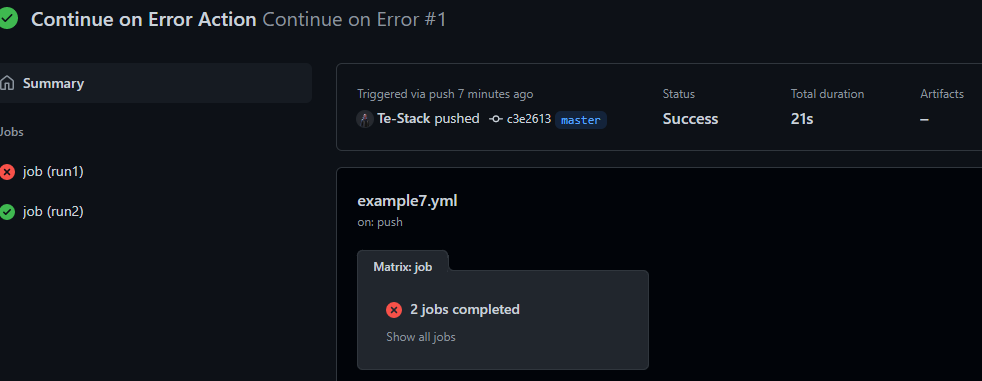 Handling failures with the continue-on-error method