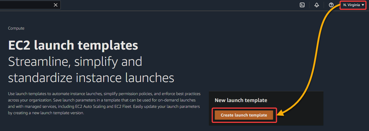 Initiating creating a launch template