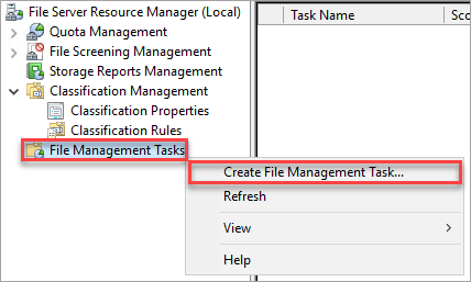 Creating a file management task