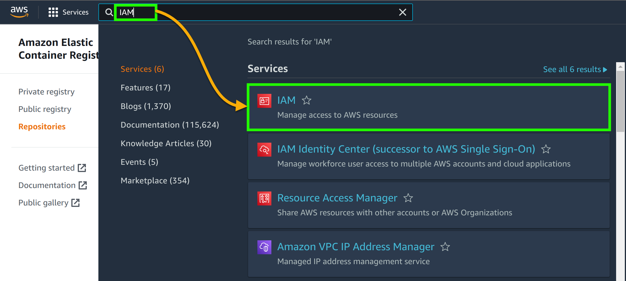 Accessing the IAM dashboard