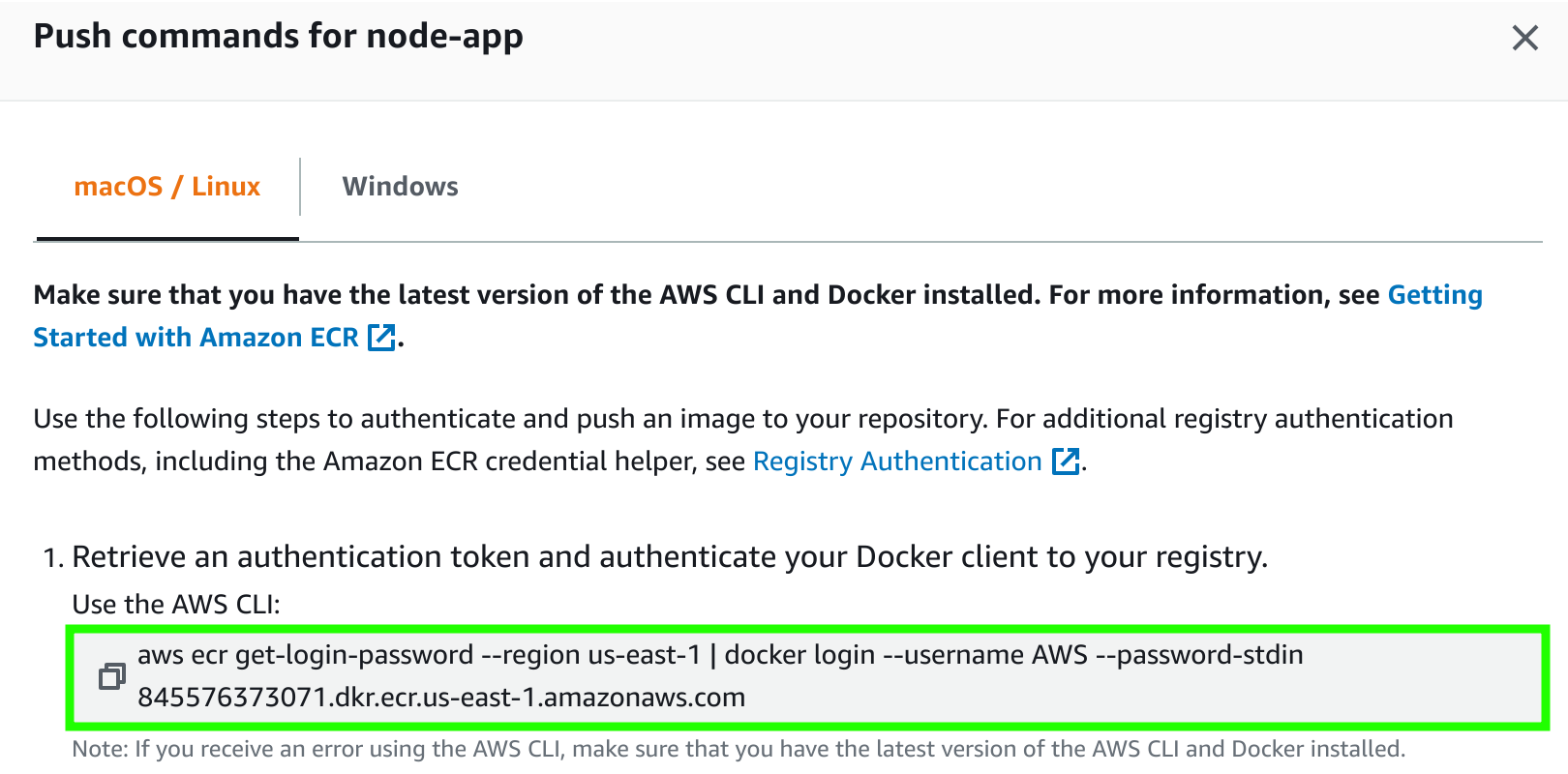 Coping authentication token from ASW ECR