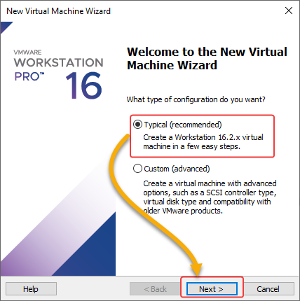 Selecting a VM configuration type