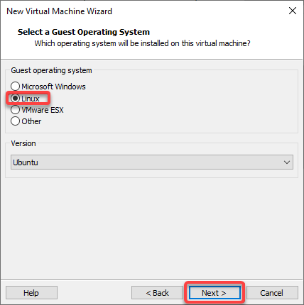 Choosing the guest OS type for the VM