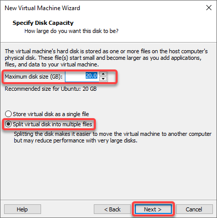 Specifying Virtual Disk size