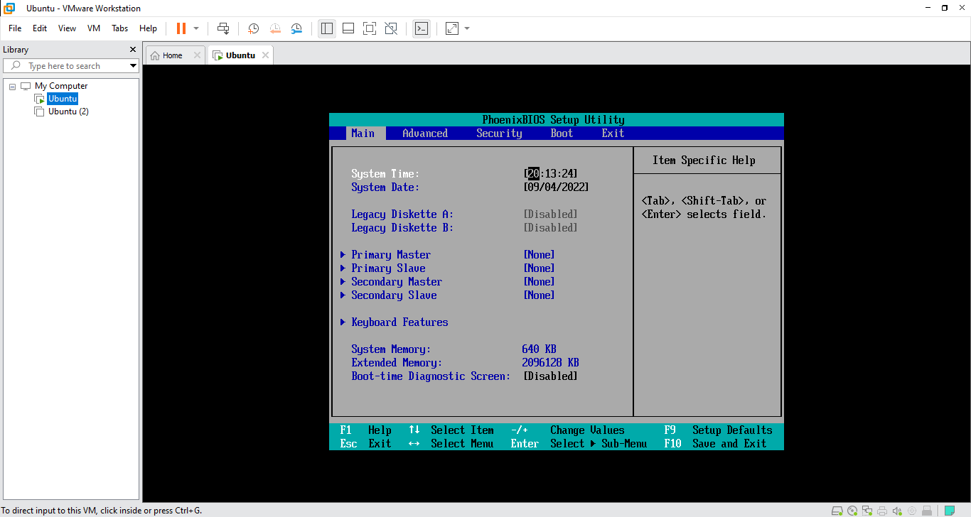 Powering on VM onto firmware