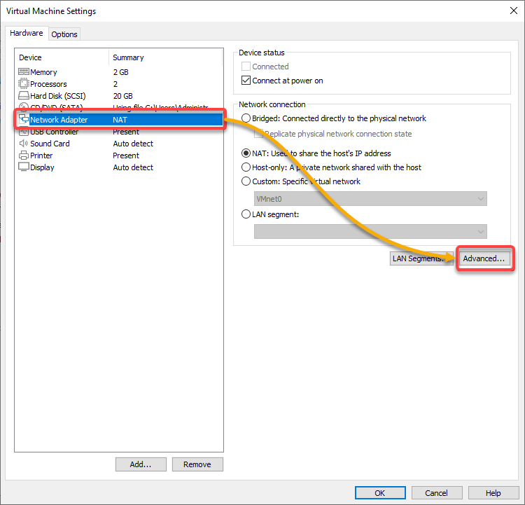 VMware vs Hyper-V) Editing the VM network settings