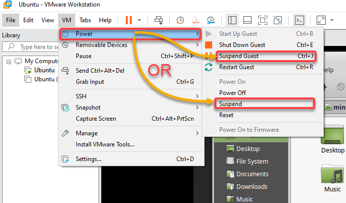 Suspending the VM