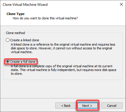 Choosing VM clone type