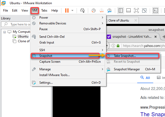 Taking a VM snapshot