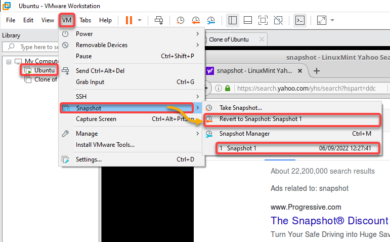 Reverting the VM snapshot