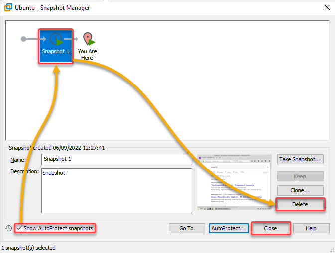 Deleting a VM snapshot