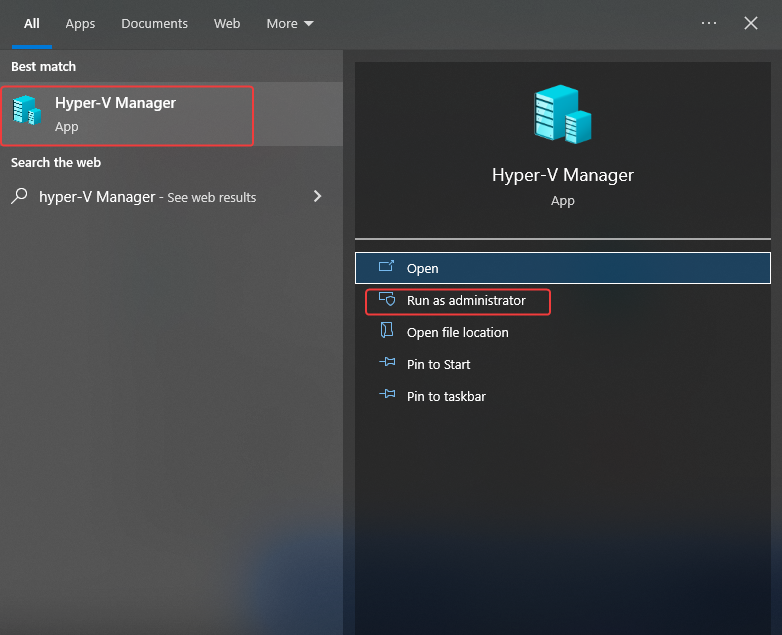 Launching the Hyper-V manager