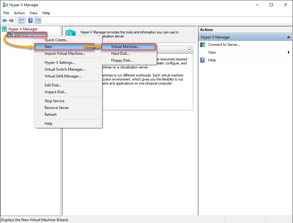 Initiating creating a new VM in Hyper-V