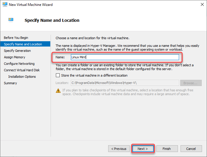 Specifying VM name and location