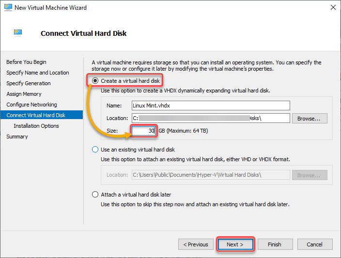 Creating a new VHD for the VM