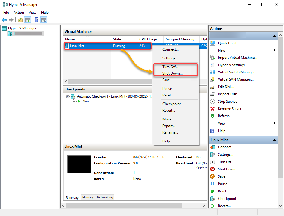 Turning off a VM