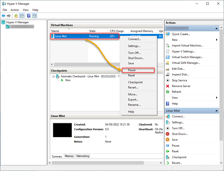 Pausing a VM