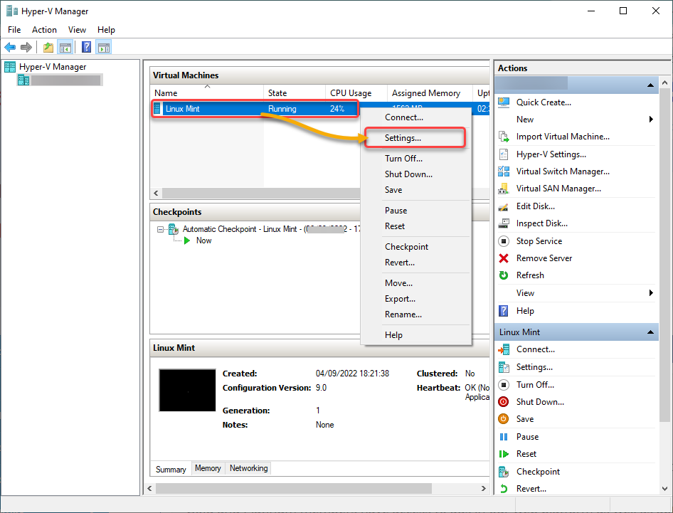 Accessing VM settings