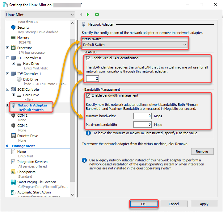 Configuring VM network settings