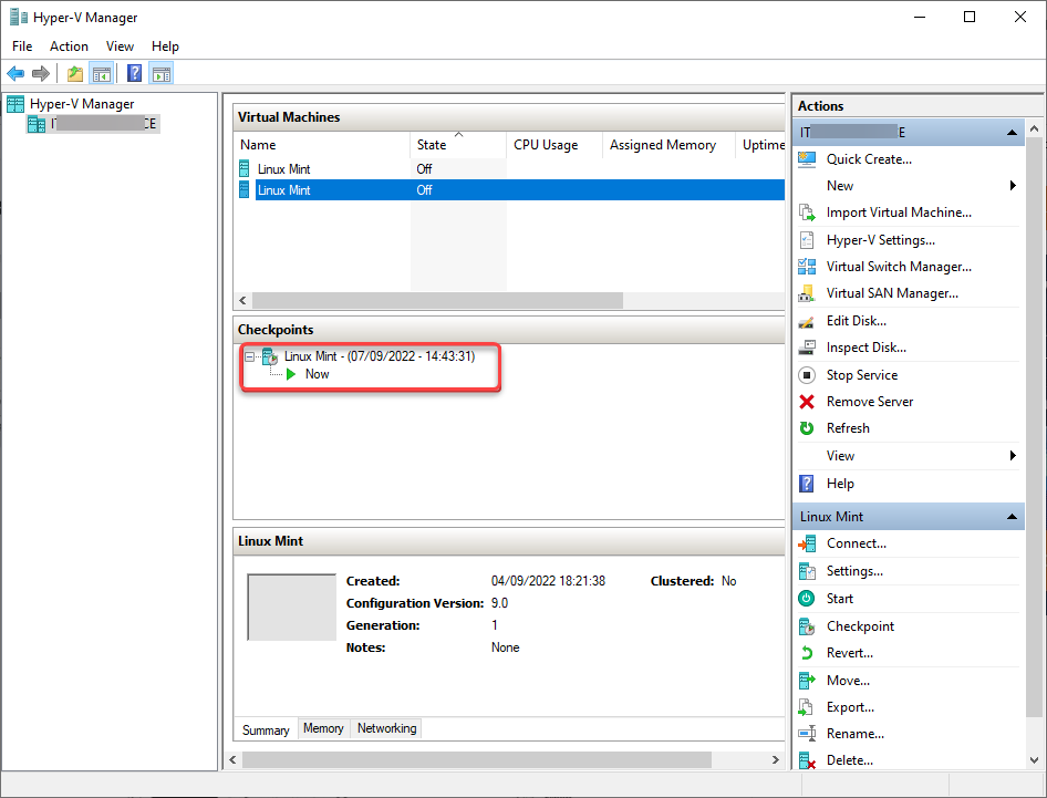 Verifying the newly created VM checkpoint