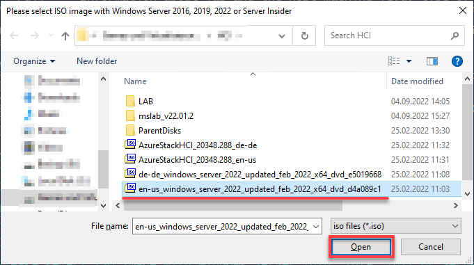 Selecting a Windows Server ISO Image