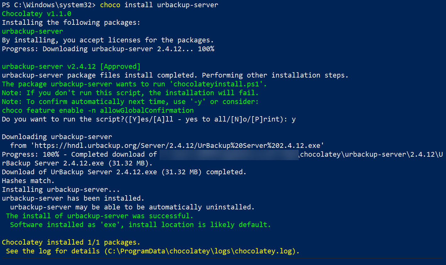 Downloading and installing the UrBackup server via PowerShell
