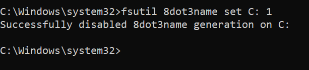 Disabling the 8.3 name generation