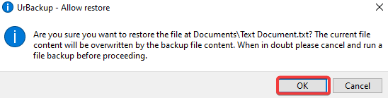 Confirming file restoration