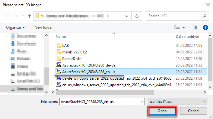 Selecting an Azure Stack HCI OS ISO Image