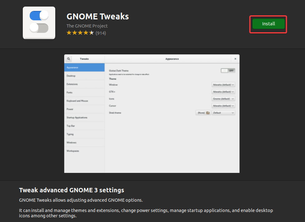 Installing the Gnome Tweak Tools