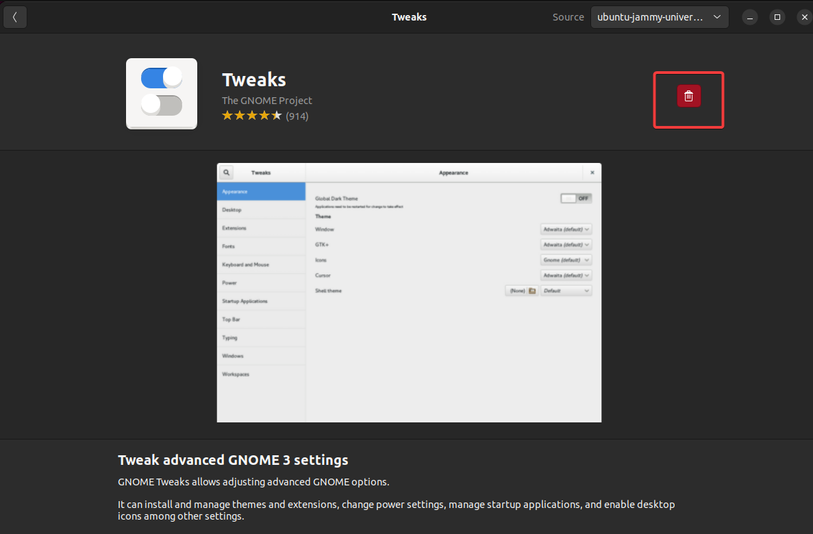 Verifying the Gnome Tweak Tools is installed