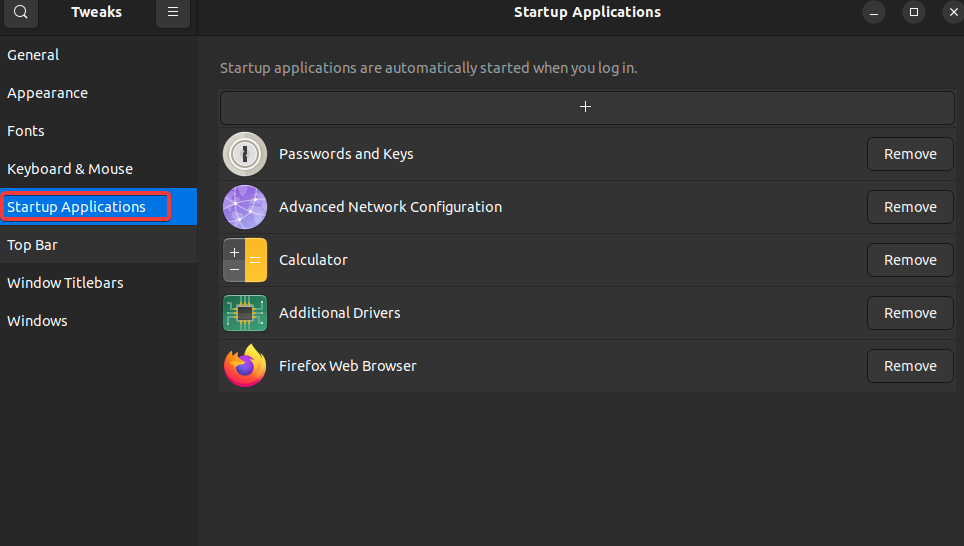 Opening the Startup Applications settings