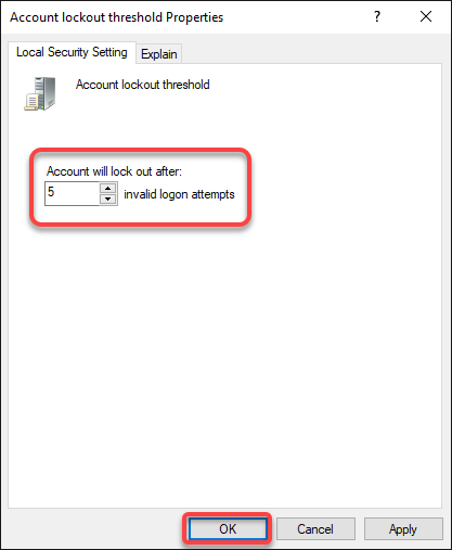 Setting the lockout threshold value