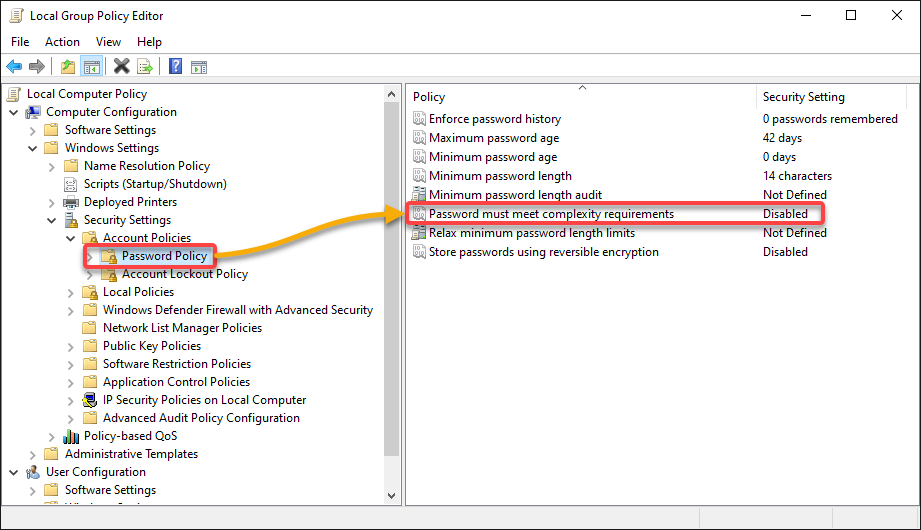 Accessing the password complexity policy