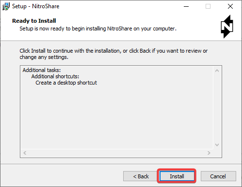 Click Install to start installing NitroShare on your computer.