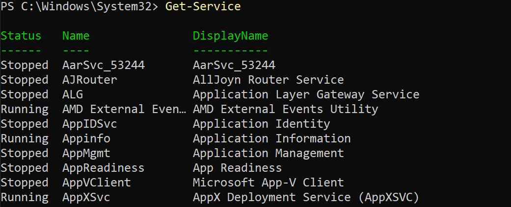 Display all services