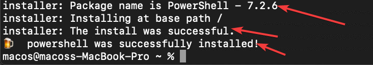 PowerShell for Mac post-installation installation status
