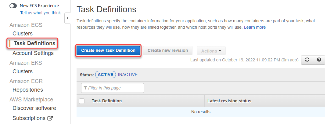 Click Create new Task Definition