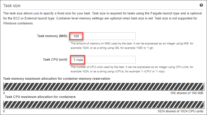 Configure the task size