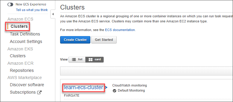 Open the ECS cluster