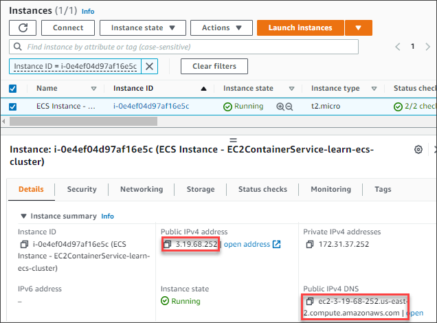 Copy the ECS instance Public IP or DNS