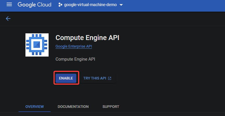 Enabling the Compute Engine API
