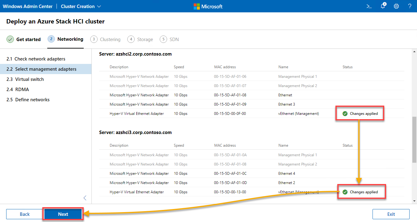 Verifying changes made to selected network adapters