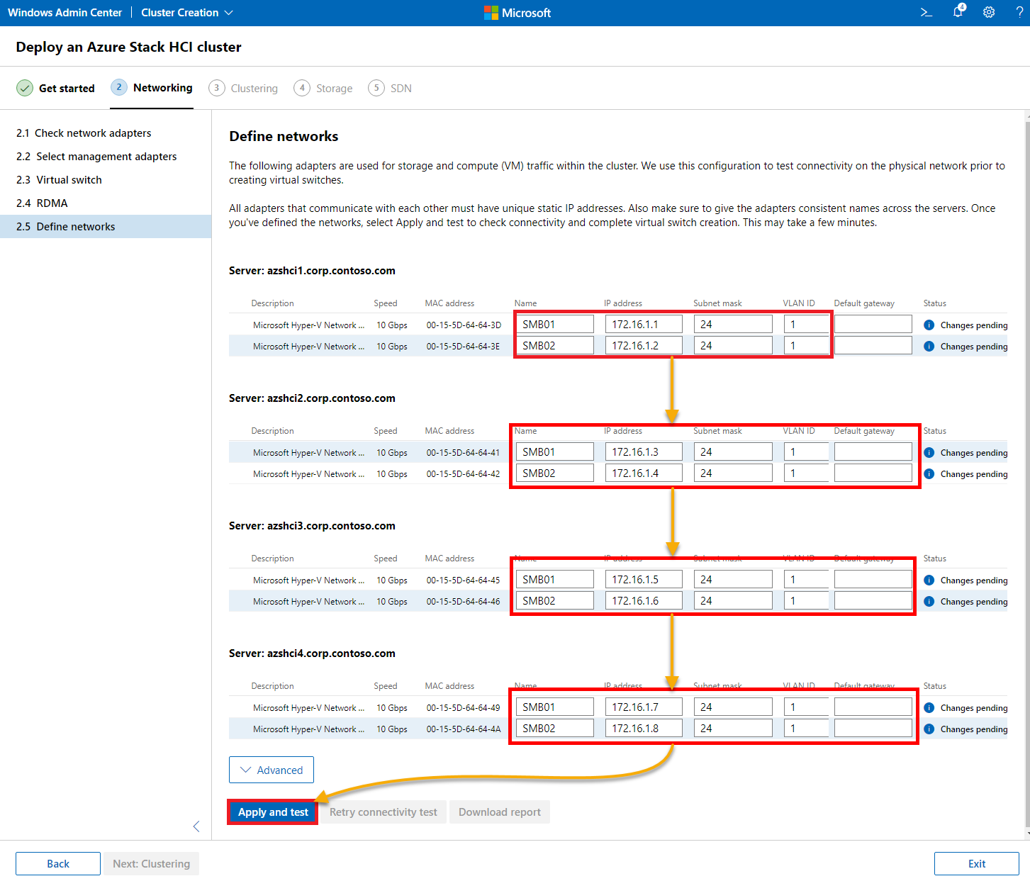 Defining network parameters