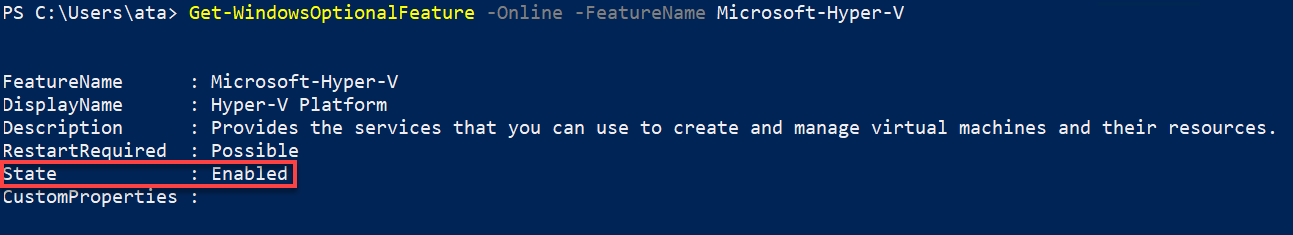Verifying that Hyper-V is enabled