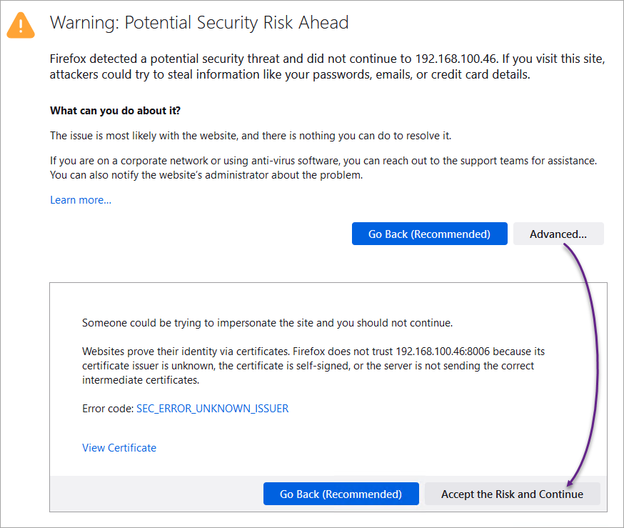 Getting past the security risk in Firefox